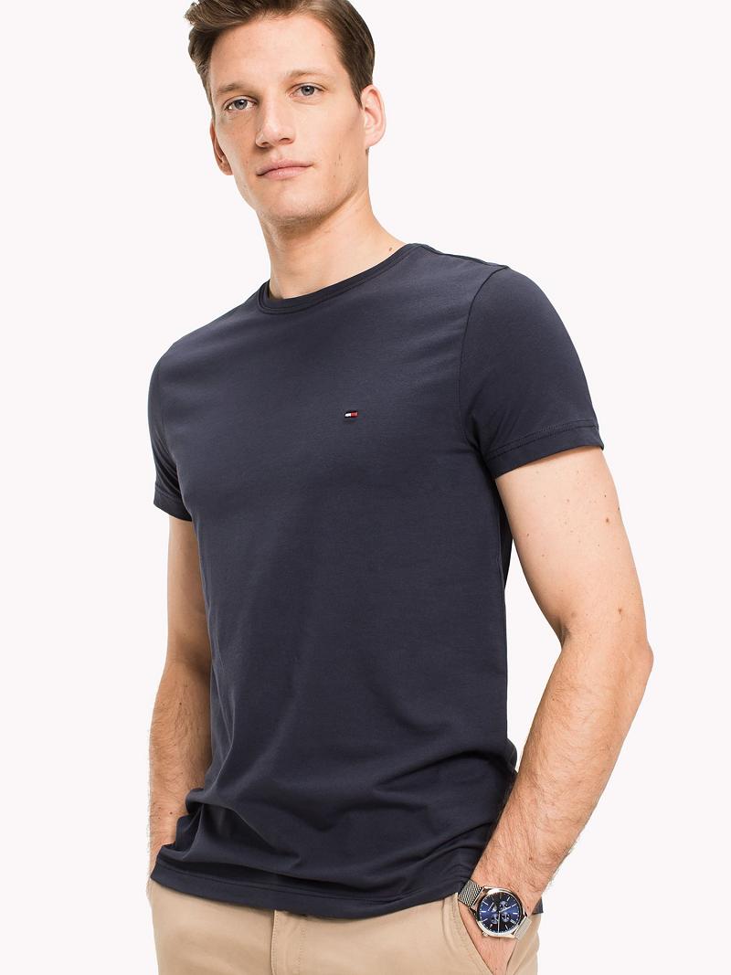 Férfi Tommy Hilfiger Slim fit stretch Póló Sötétkék | HU 853KOR